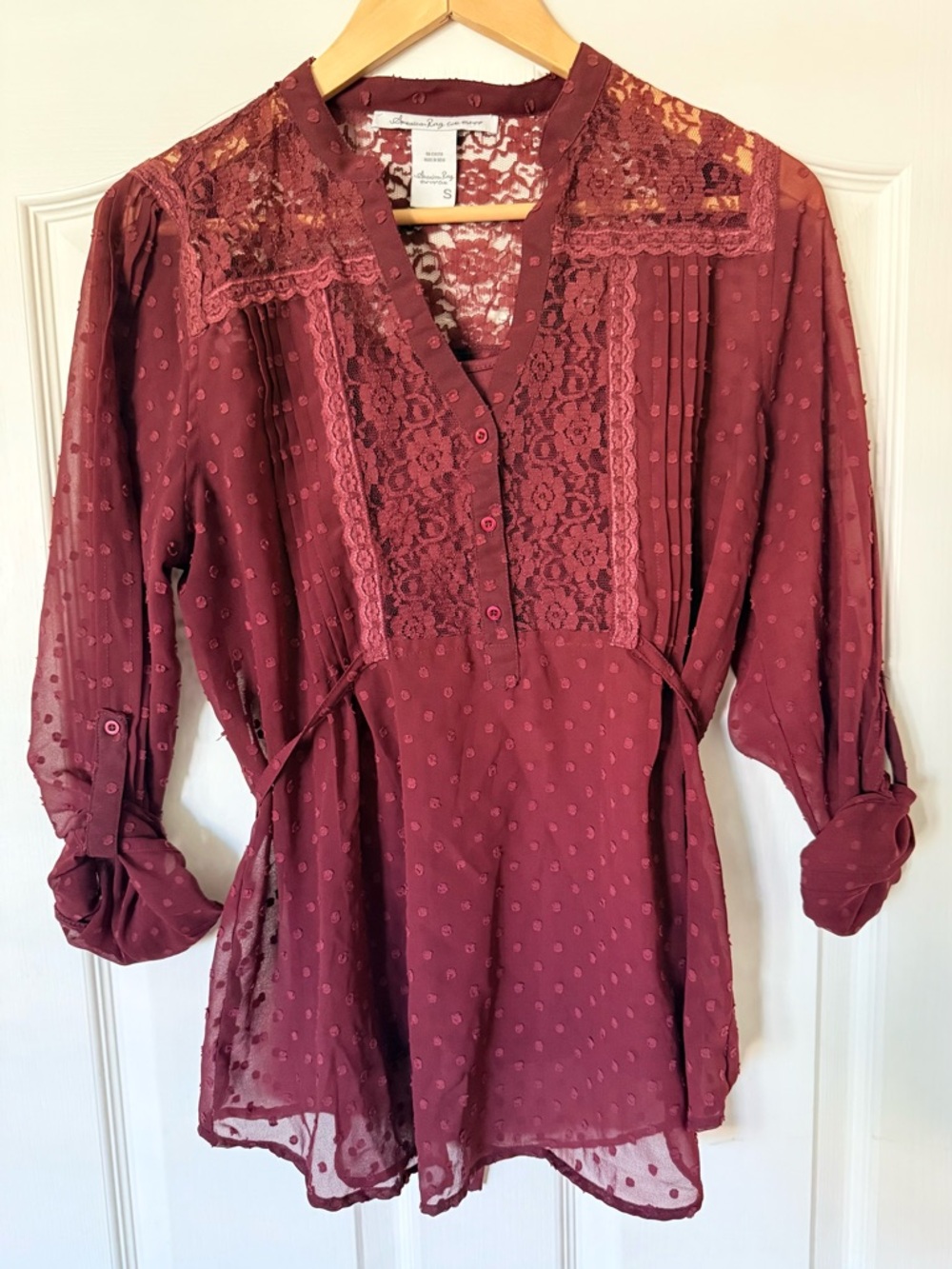American Rag Burgundy Lace-Trim V-Neck Maternity Tunic